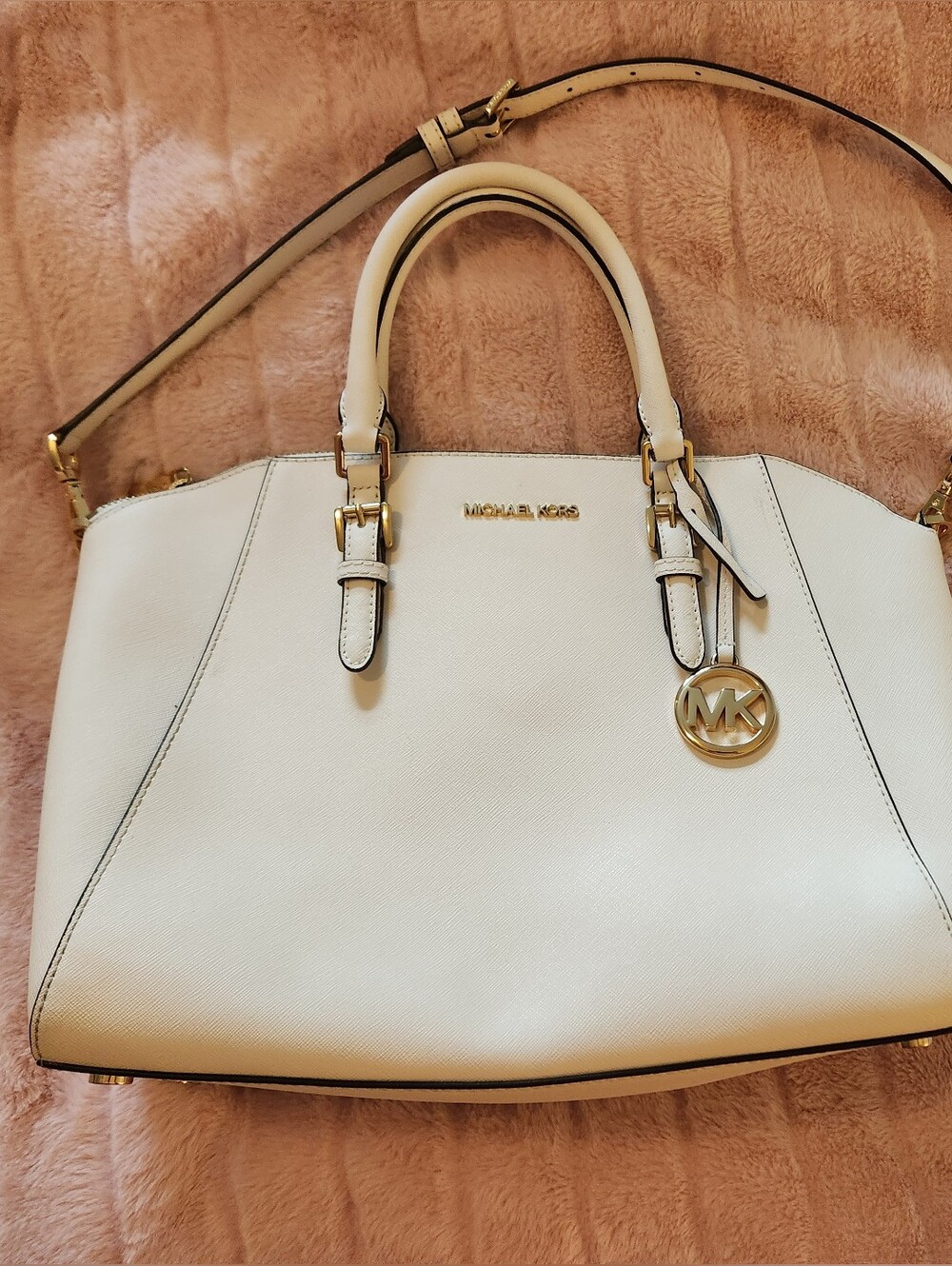 Michael Kors Ivory Leather Satchel with Gold Hardware